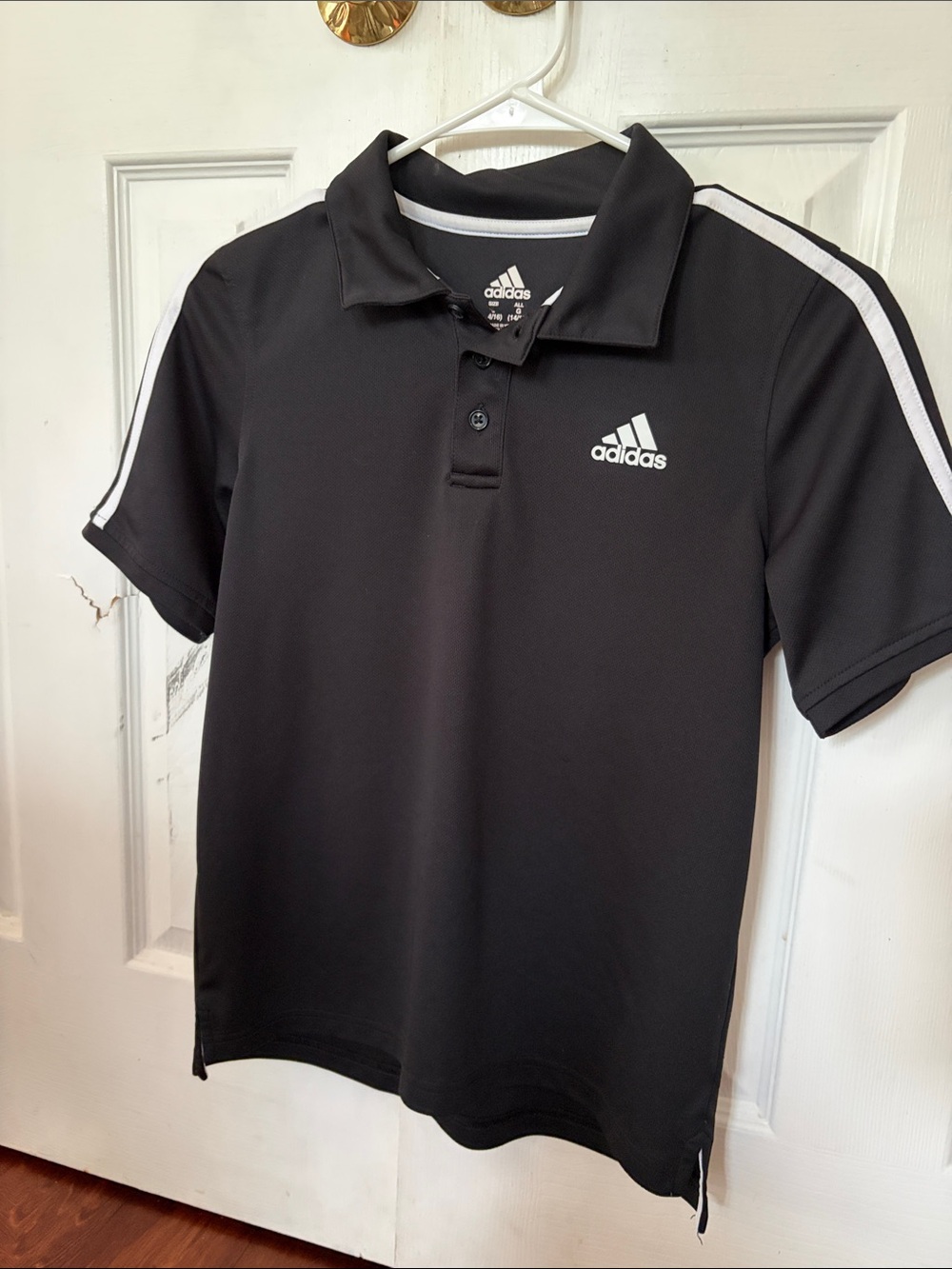 adidas Black Polo with White Shoulder Stripes boy size large
